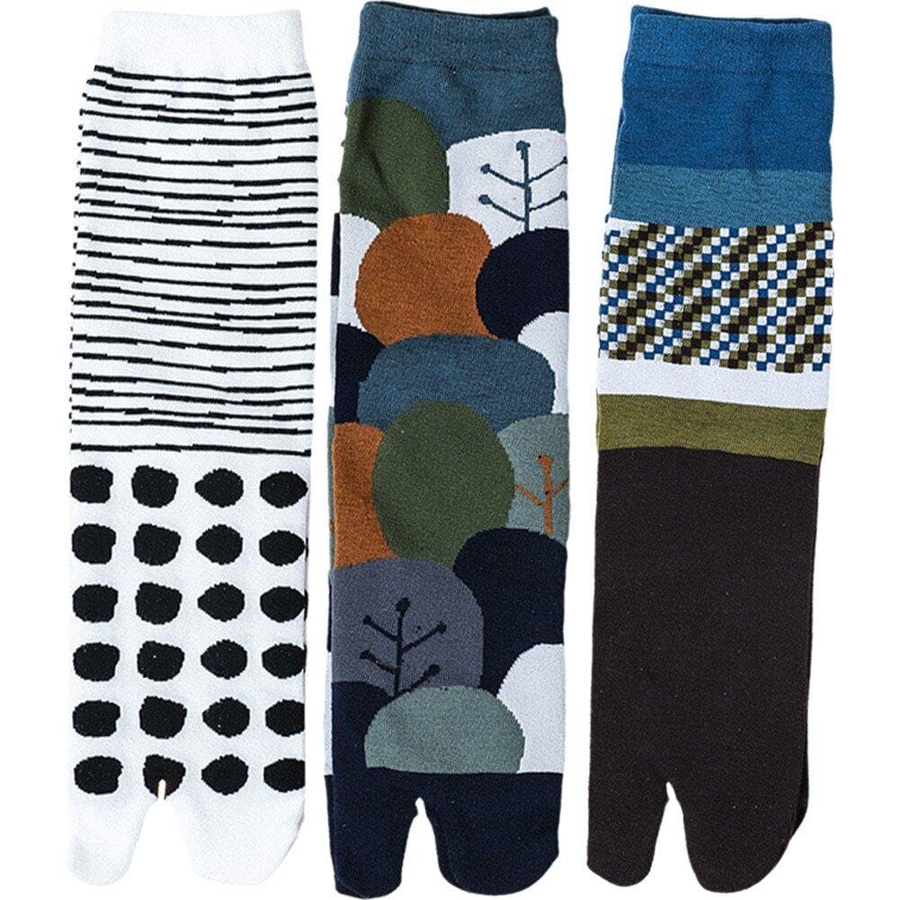 Wudaizhi 3 Pairs Two-toed Socks Split Toe Socks Tabi Socks Cotton Japanese Geta Socks Unisex Comfortable Retro Two-toed Middle Tube Socks