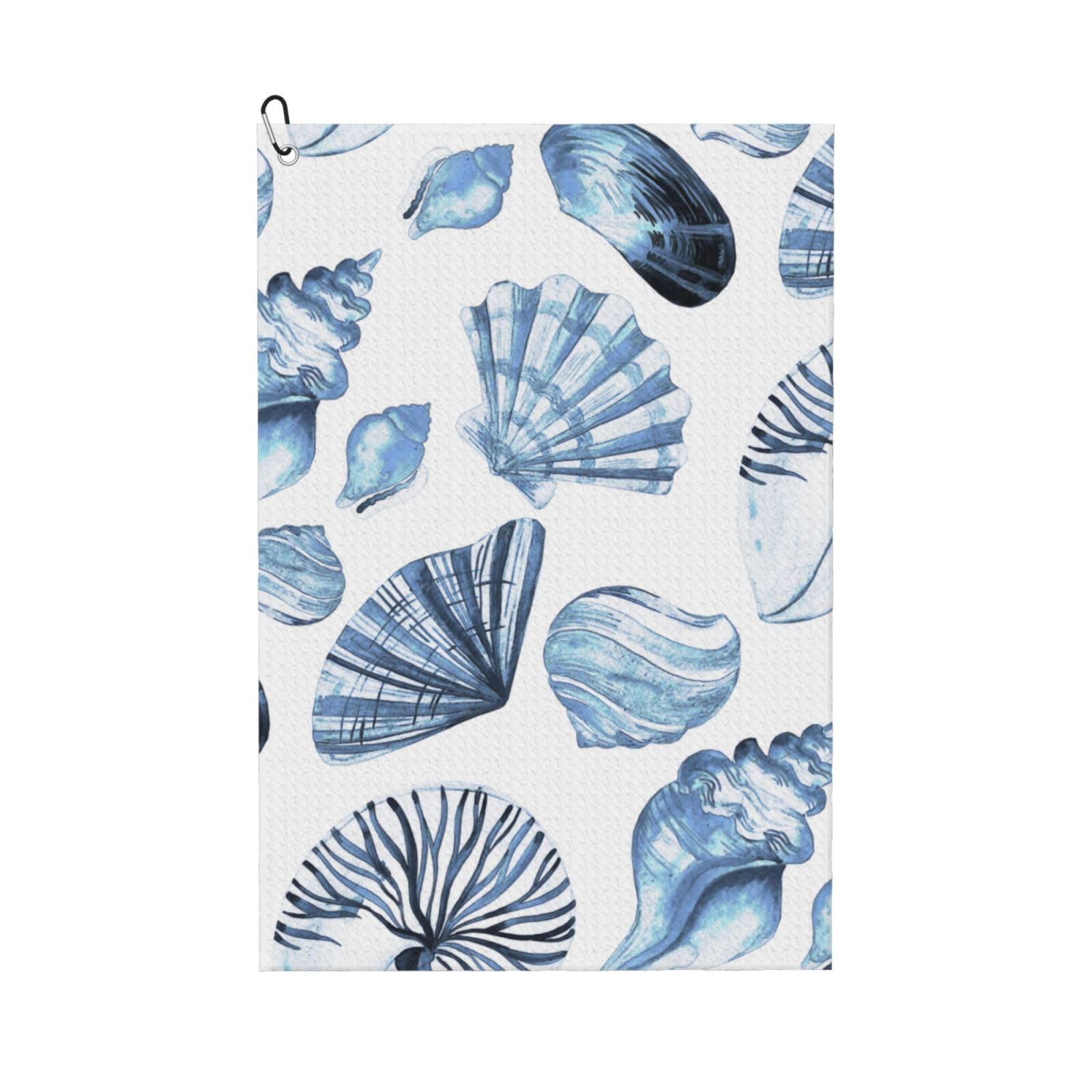 Hnnkloy Blue Seashells Pattern On White, 16x24 in Portable Waffle Golf Towels with Carabiner Clip for Golf Bag