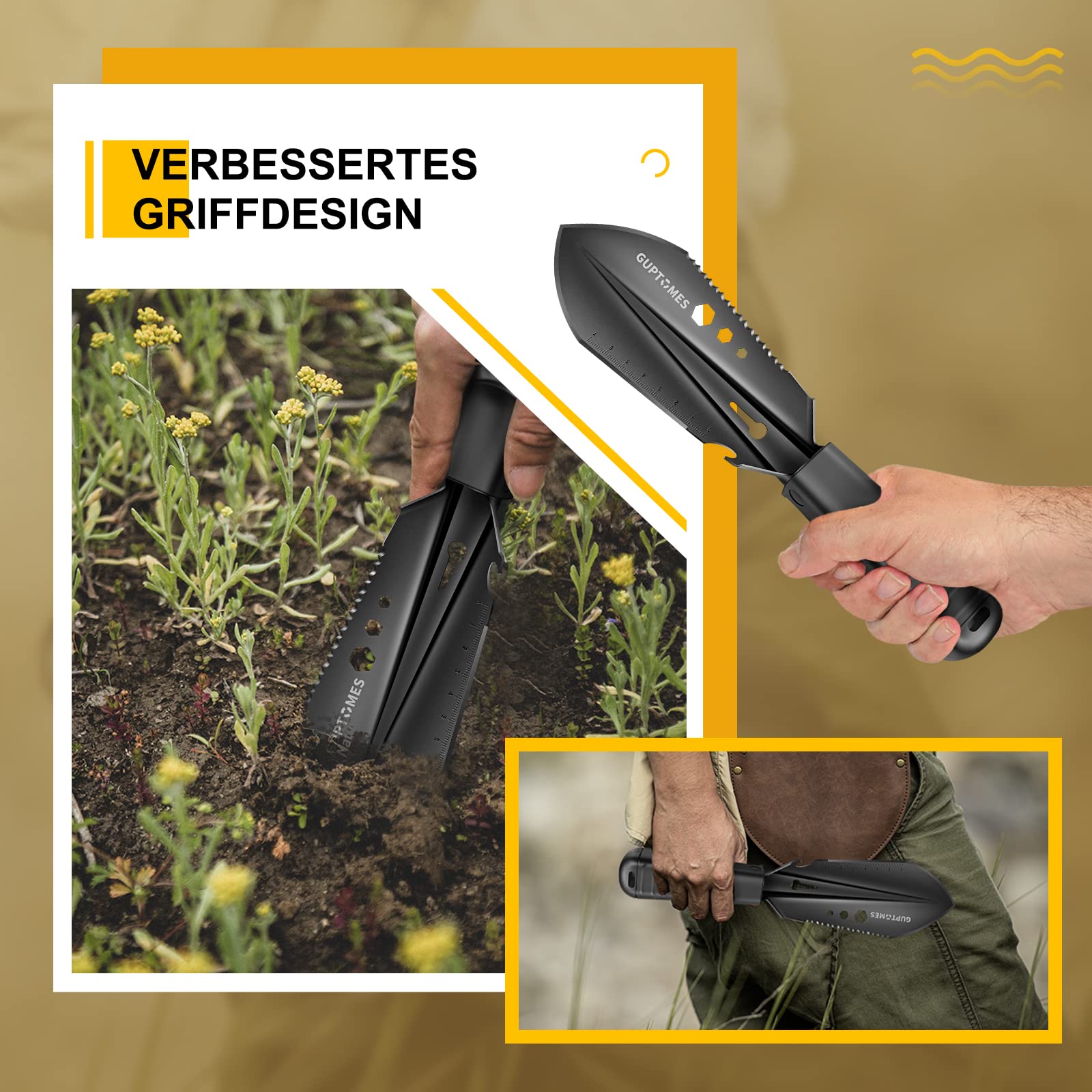 Pala de camping 8 en 1, multiherramienta de acero inoxidable, para camping, accesorios, antideslizante, pala de jardín, pala militar, senderismo, pala de supervivencia, pala para exteriores