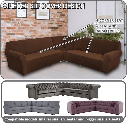 Miniatura 3 de ULTICOR 3 piezas funda de terciopelo en forma de L funda de sofá en forma de L funda de sofá para sofá en forma de L fundas de muebles grueso suave