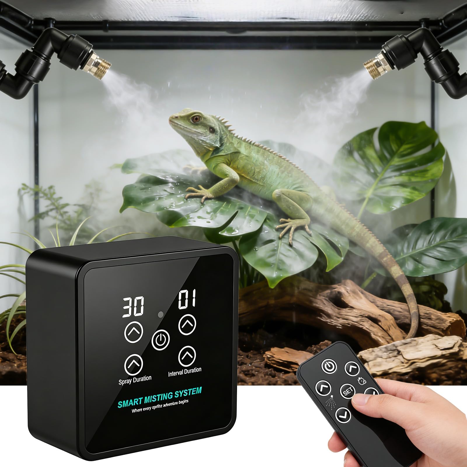 Système de Brumisation Terrarium avec Minuterie, Buse Réglable 360°, Humidificateur Intelligent Reptiles
