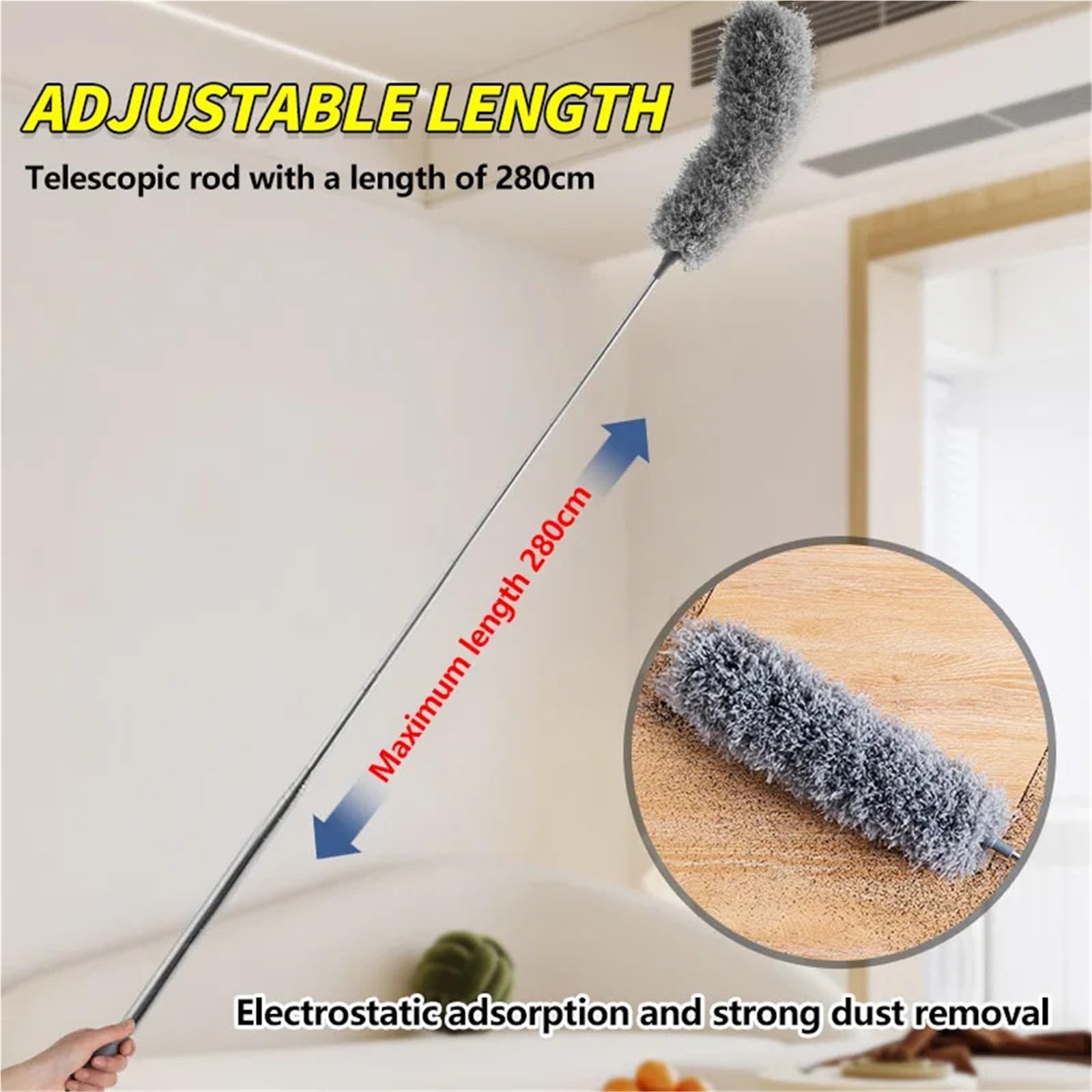 Plumero Atrapapolvo Herramienta de Limpieza alféizar Ventana, Ventilador doméstico Ligero Chenilla Poste Largo retráctil electrostático(Color 4)