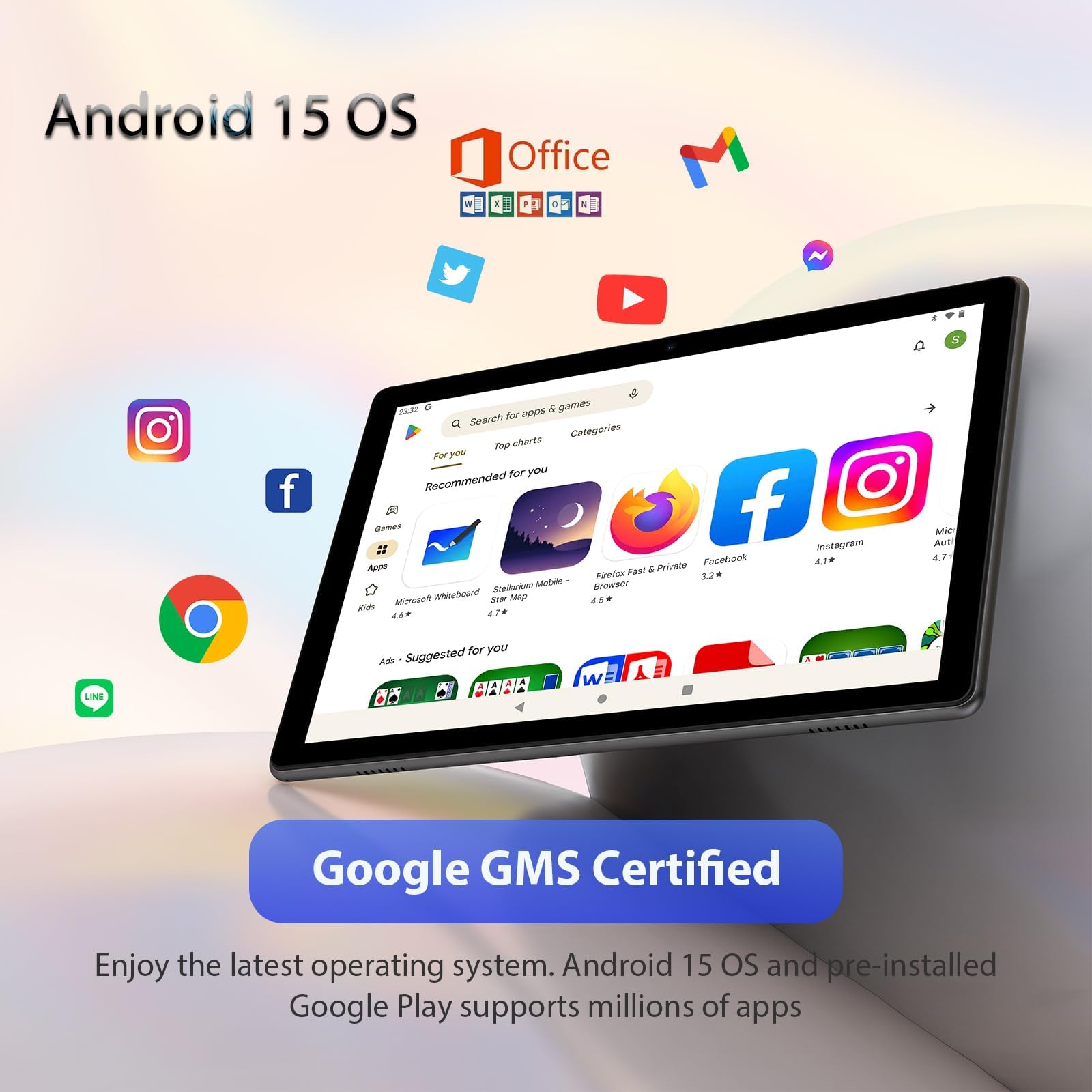 Tablette avec Clavier, 36Go+128Go(2To TF), Octo-Core 2.0GHz, Android 15, 8000 mAh, Gemini AI, Widevine L1, 5G WiFi, 8MP, Tablettes Tactiles 10 Pouces avec Claviers/Souris/Écouteur/Étui/Stylet