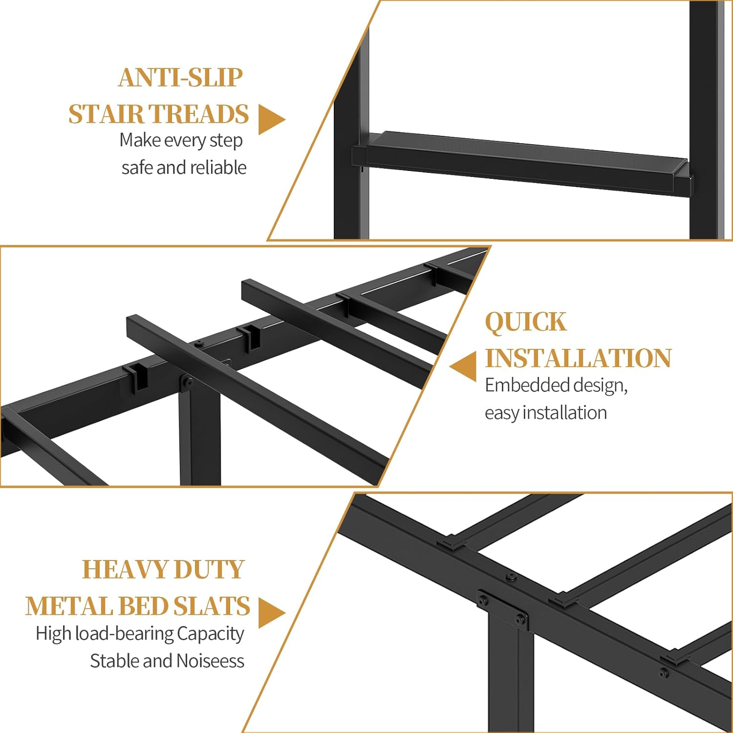 Bunk Bed Twin Over Twin with Ladders and Guardrail,Sturdy Literas Heavy Duty Metal Slats,400 lbs Capacity,No Spring Box Required,Black