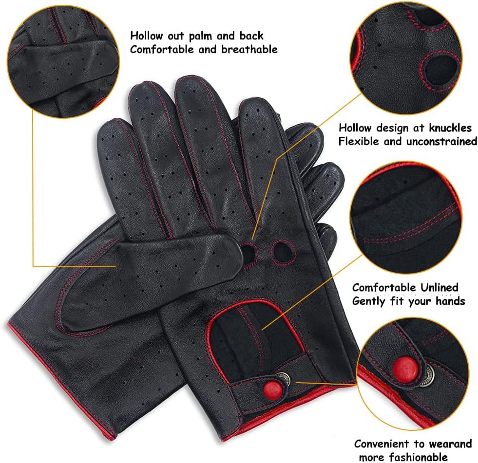 MGGMOKAY Women's Leather Driving Gloves Touchscreen Thin Soft Sheepskin Motorcycle Riding Gloves Unlined