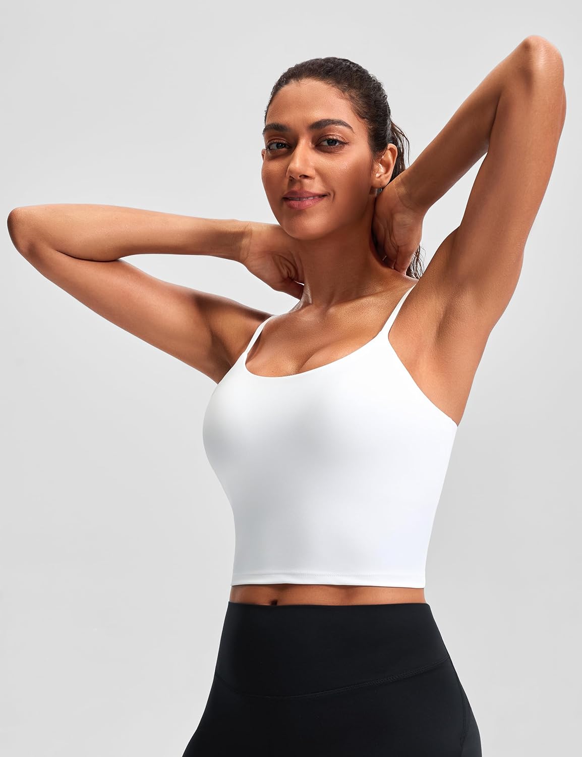 JOYSPELS Smooth Scoop Neck Crop Tank Tops for Women Longline Workout Sports Bras Padded Yoga - Image 2