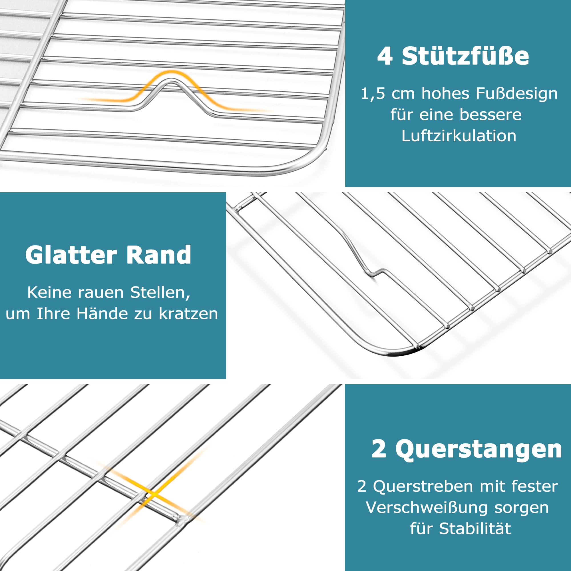 Herogo Grilles de refroidissement en acier inoxydable rectangulaires 29,5 x 23 x 1,5 cm Lot de 2