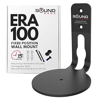 Sound bass ERA 100 Wall Mount - Low Profile Black, Single (1 pc), Compatible with Sonos ERA 100 & ERA 100 SL, Mounting Kit Included