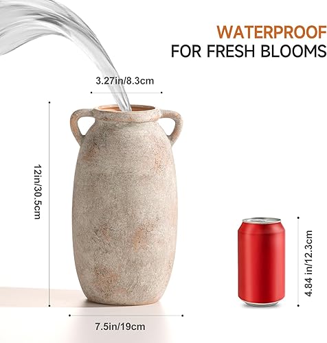 Miniatura 2 de Florero de cerámica de flores de 12 pulgadas, jarrón rústico de granja, cerámica decorativa de terracota, jarrones altos para decoración del hogar