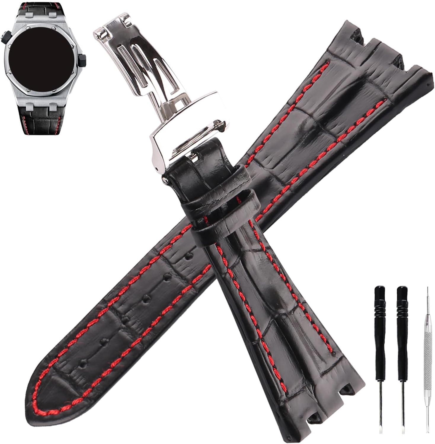 Leather 28MM Watch Bands Compatible Fit for Audemars Piguet AP Royal Oak Offshore 15703 15710 15400 26470 26400 Strap Wirstband for Men and Women Waterproof Bracelet Watch accessories