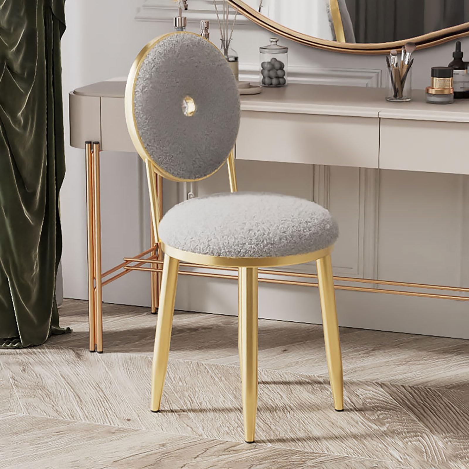 Silla Vani moderna de mediados de siglo con respaldo de terciopelo gris para salón