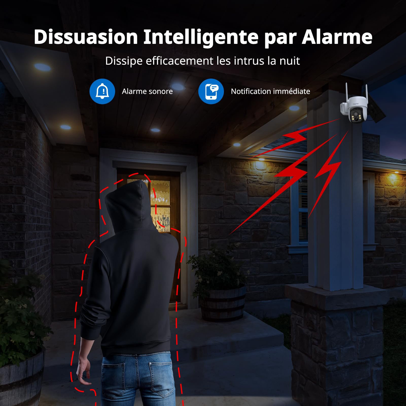 2K Camera Surveillance WiFi Exterieure sans Fil avec Panneau Solaire, 360° PTZ Camera Exterieur Batterie, 2.4Ghz, PIR Détection de Mouvement, Vision Nocturne Couleur, Audio Bidirectionnel