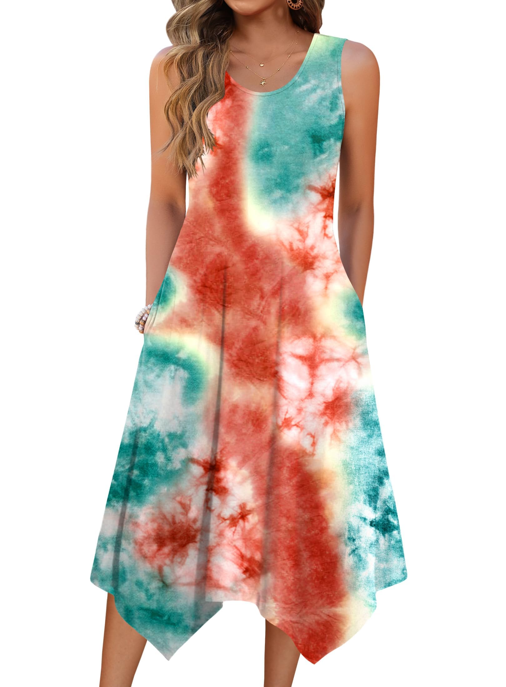 Zeagoo Womens Casual Dress for Summer Tank Dress Loose Flowy Beach Dress with Pockets Hankerchief Flare Midi Sundress 2026