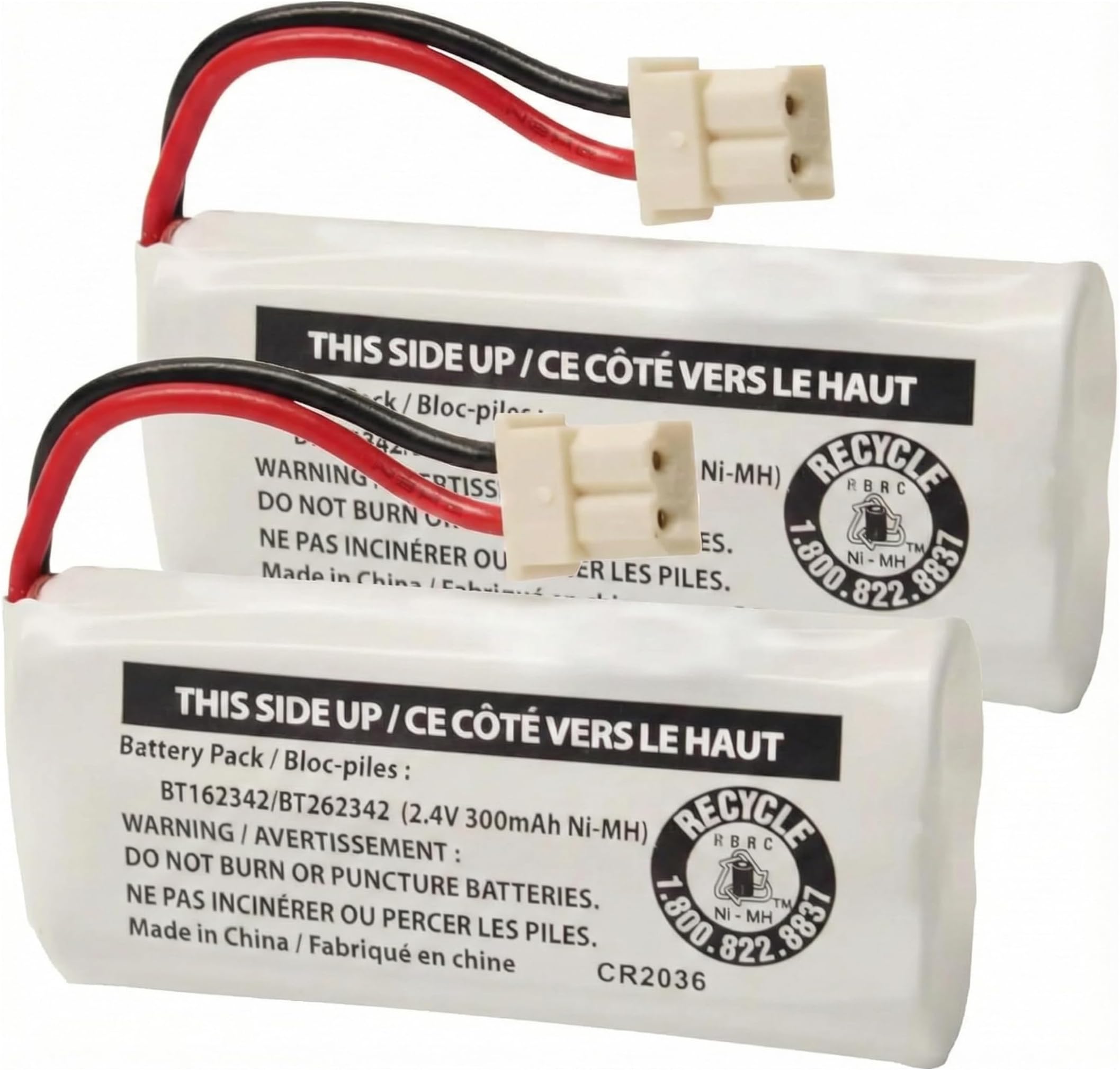 2-Pack BT162342/BT262342 2.4V Battery Packs for VTech Cordless Phone