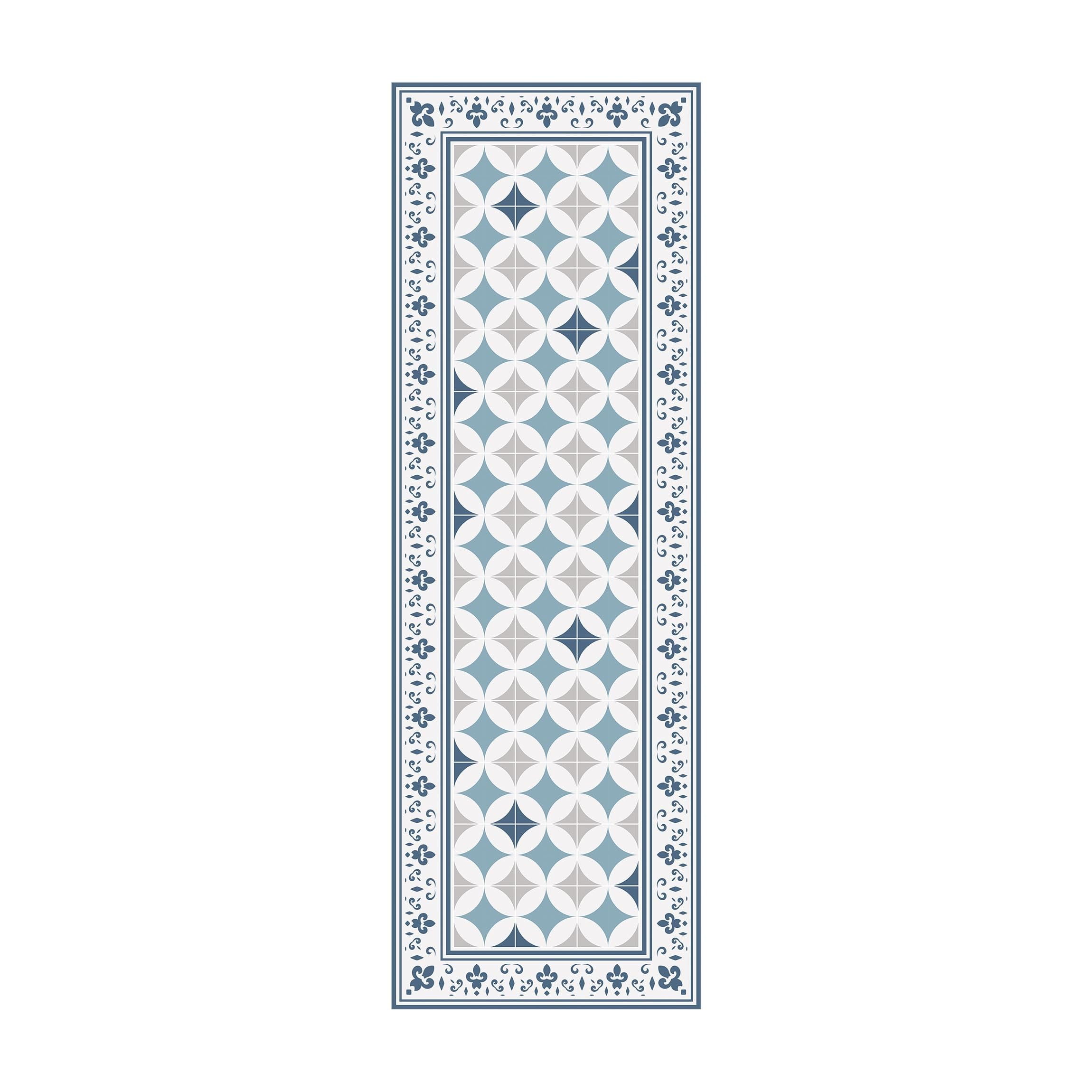 Tapis en Vinyle essuyable à l'eau à Motifs Collage sans Bulles Protection de Sol géométrique Tapis antidérapant Bleu Imitation carrelage Cuisine Couloir 3074 (60x180cm)