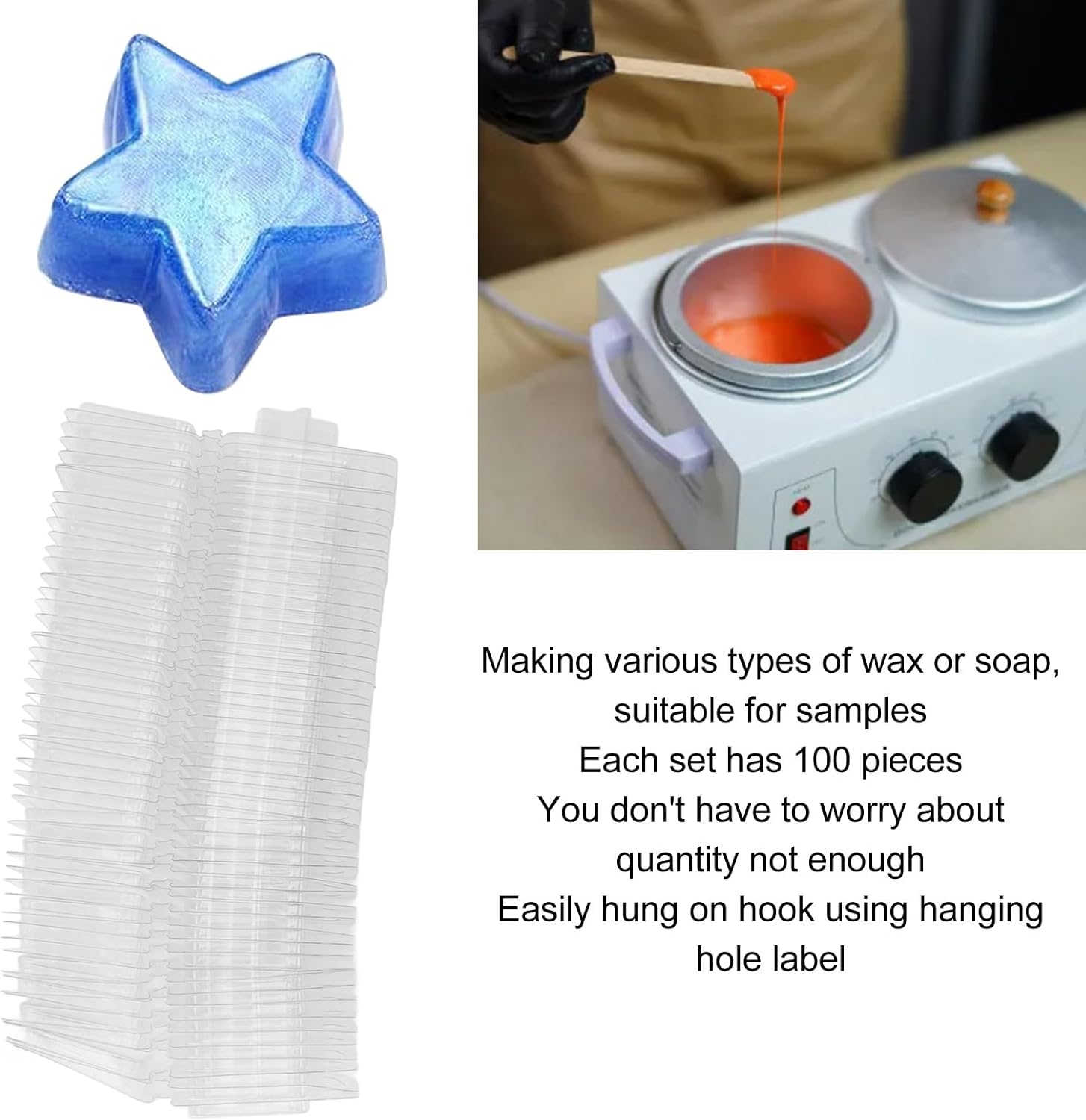 100 Packs Wax Clamshells, Single Cavity Unique Wax Containers, Clear Plastic Cube Tray for Wickless Wax Candles (Five Pointed Star Shaped)