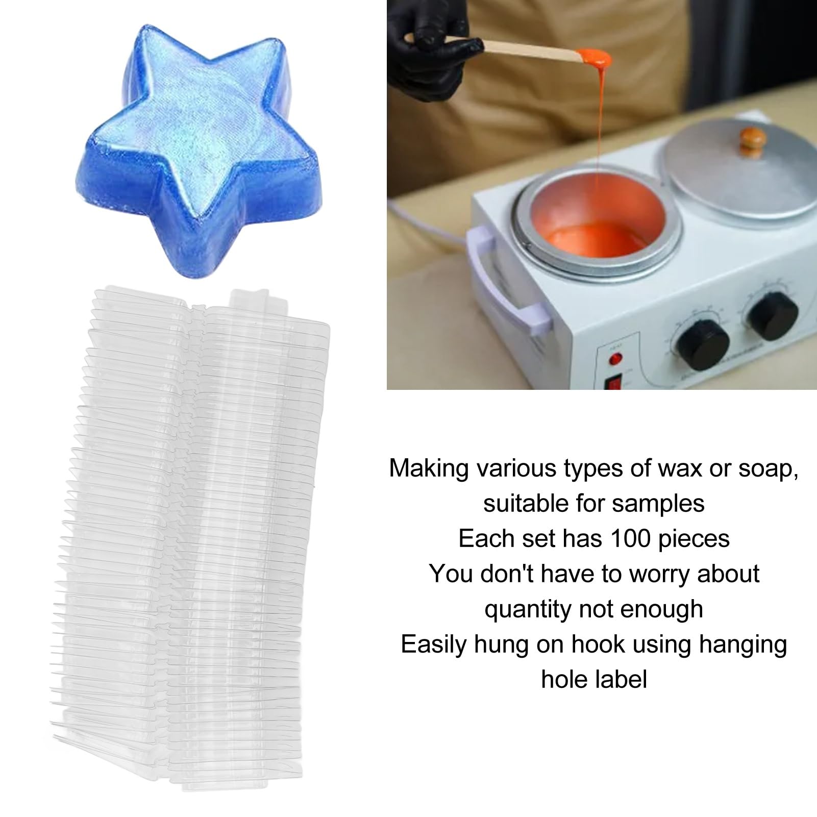 FLEXMAN 100Pcs Wax Melt Clamshell Modle, PET Clear Empty Plastic Wax Melt Clamshells for Making Candles, Handmade Soap, Resin Art Decorations (Five Pointed Star Shaped)