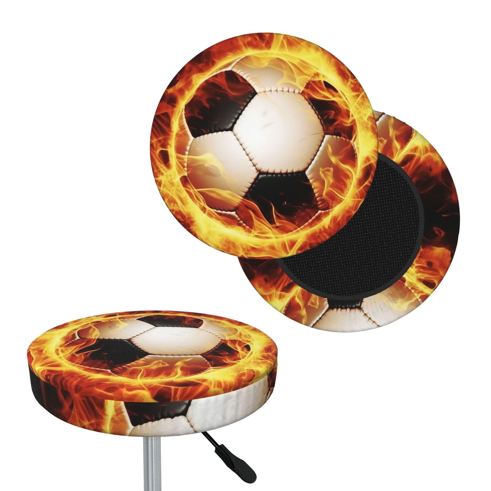 FekiLoot Burning Football Round Bar Stool Covers Stretch Washable Bar Stool Covers Dustproof Slipcover Bar Chair Covers with Elastic Band for Bar Kitchen Living Room Decor 14 Inch