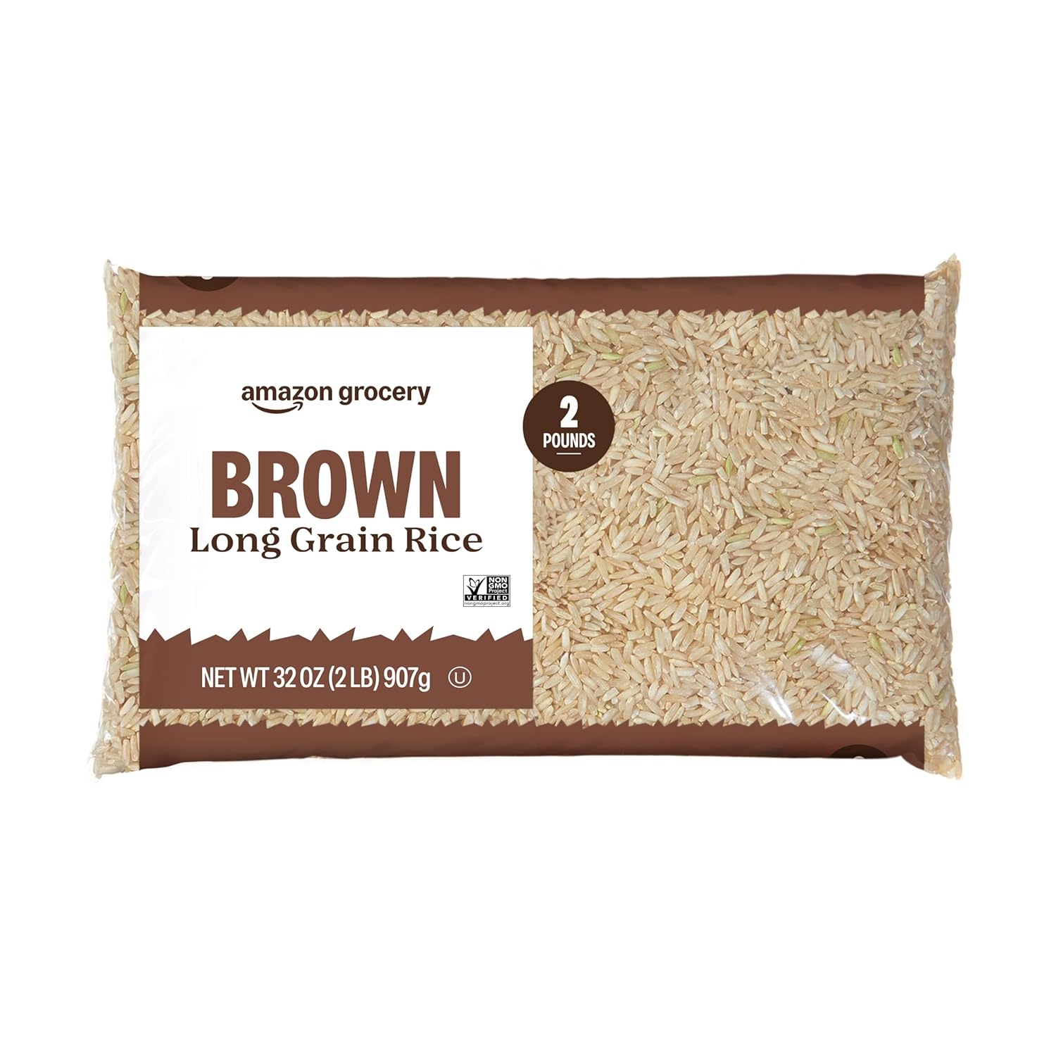 Happy Belly Brown Long Grain Rice 2 lb Bag - Nutritious Whole Grain Amazon Brand