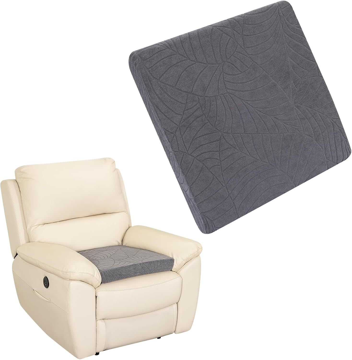 Recliner Cushions for Long Sitting Foam Seat Cushion Soft Tufted Layer for Elderly Seniors, Recliner Chair, Floor Pillow, Office Chair, Car, No Pressure on Thighs, 20X20X3 Inch - Dark Grey Leaf Grey