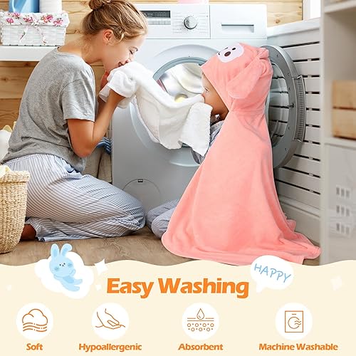 Miniatura 4 de 2 toallas con capucha para niños de 27.5 x 55 pulgadas, toallas de baño grandes para niños de 3 a 10 años, toallas suaves absorbentes para niños y