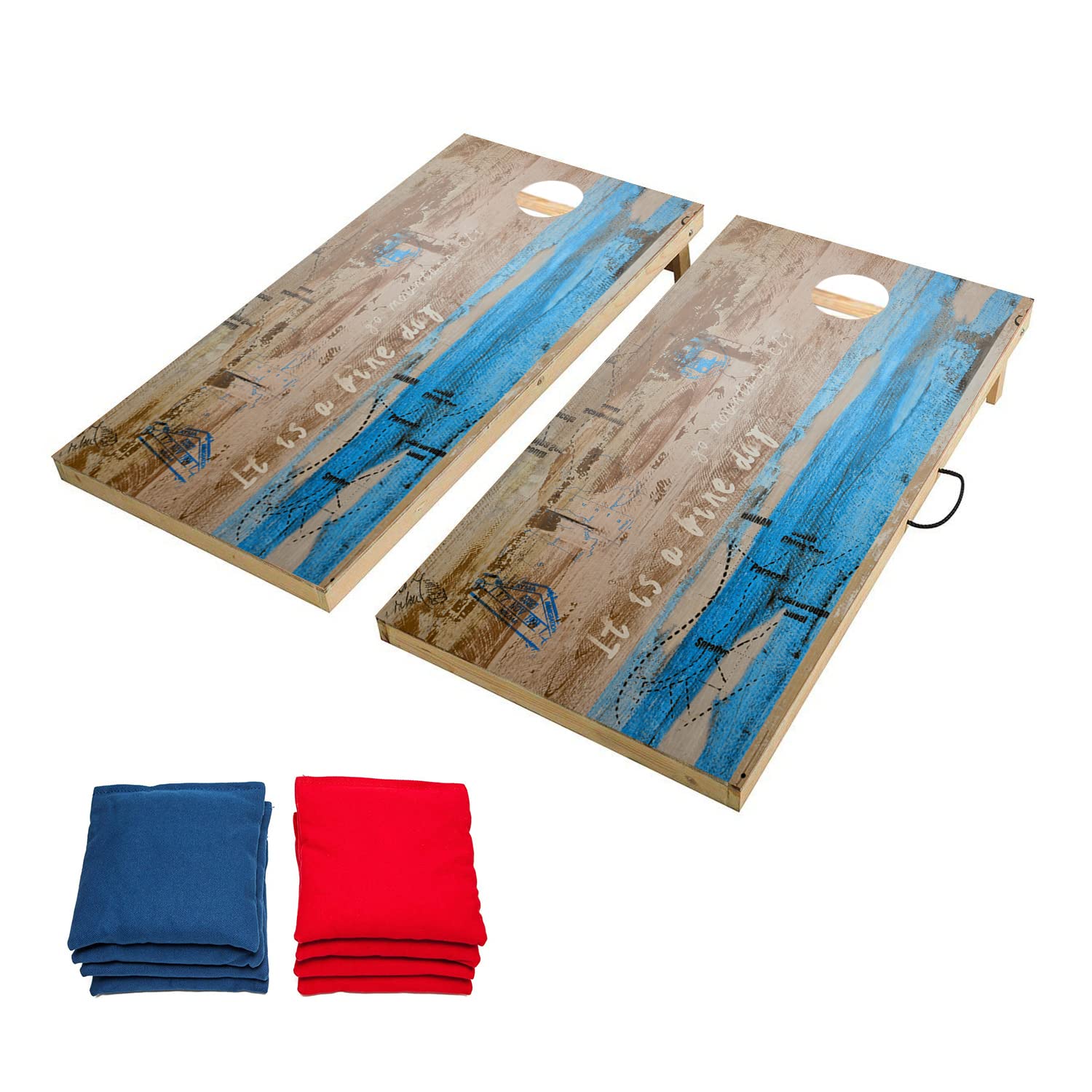 OOFIT Solid Wood Conhole Outdoor Game, Portable Cornhole Set for Indoor/Outdoor - Foldable Regulation Cornhole Boards & Set of 8 Corn Hole Toss Bags