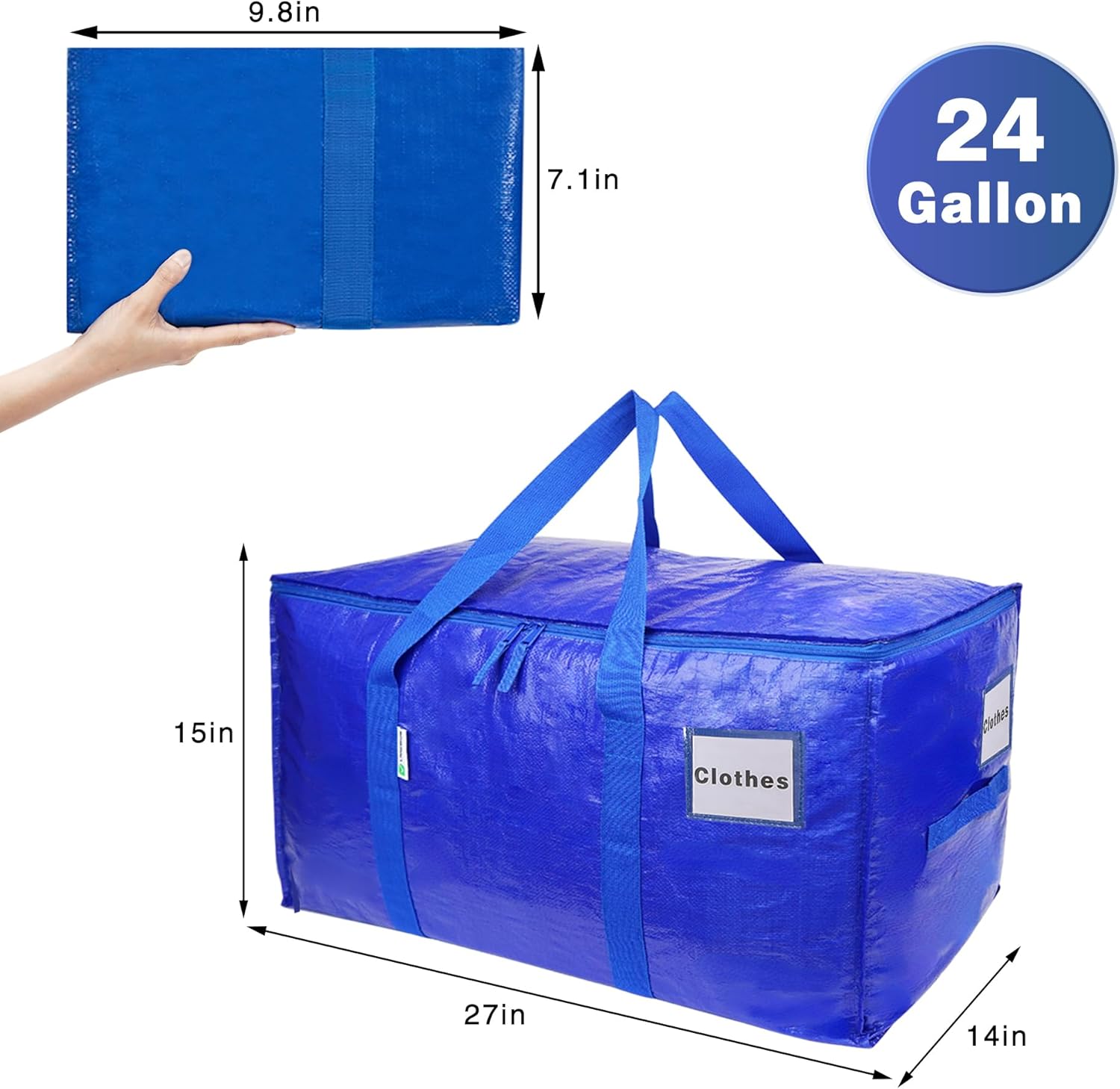 Extra Large Moving Bags for Clothes,Heavy-Duty Storage Tote with Zippers and Handles(24Gallon),for College Dorms and Space Saving Moving Storage (Blue, 8 Pack)
