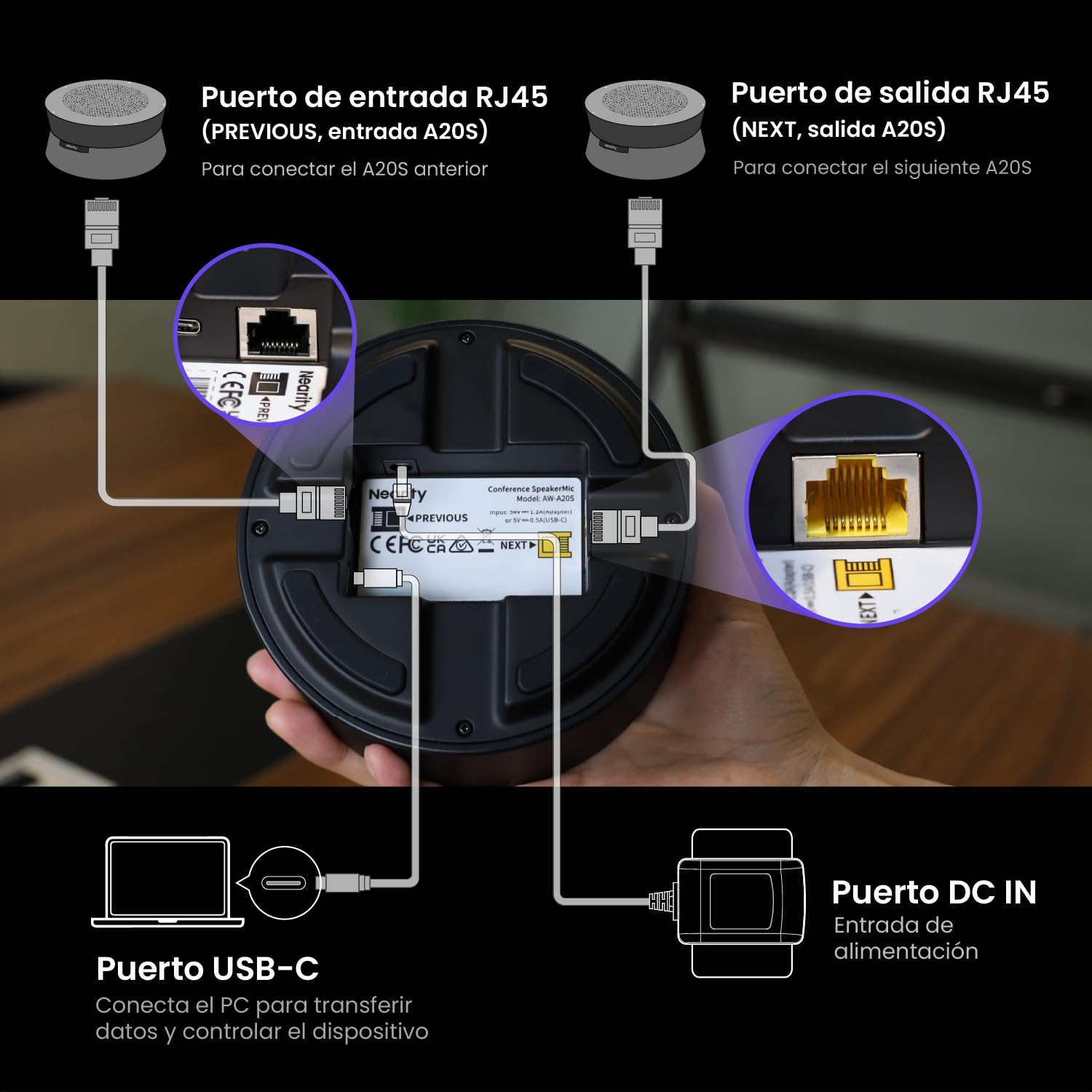 NEARITY A20S Altavoz y Mic para Conferencias USB,Cancelación de Ruido