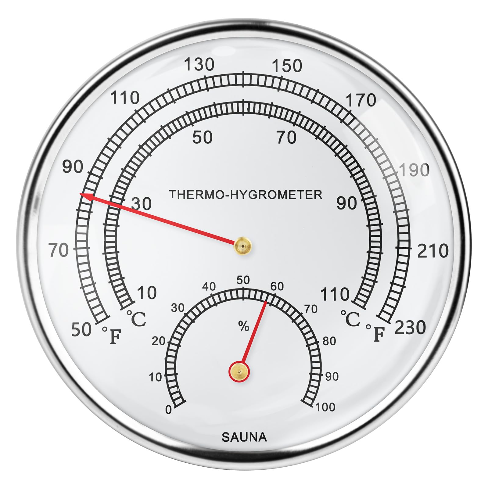 2 in 1 Sauna Fahrenheit Thermometer, Large Silver-rimmed Sauna Thermometer and Hygrometer Sauna Accessories, Portable Indoor Temperature and Humidity