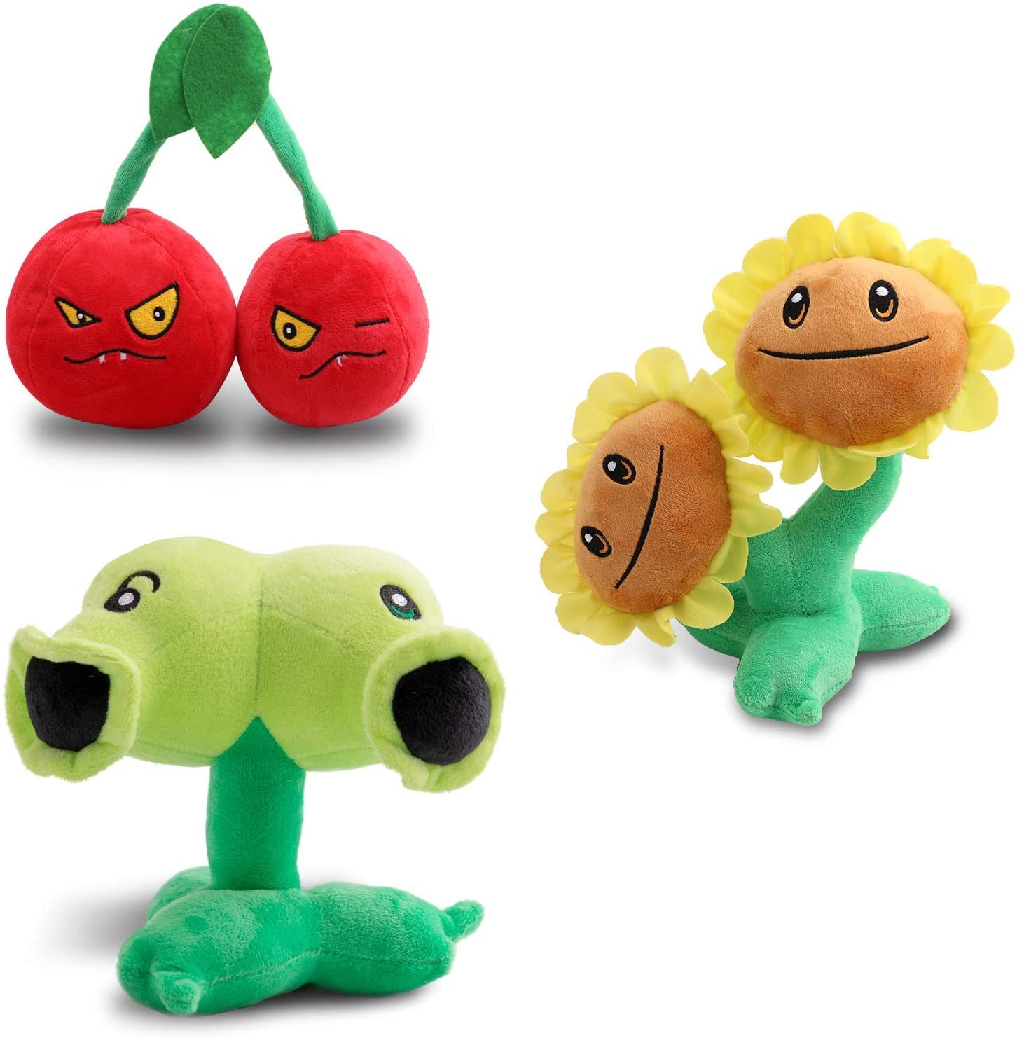 Maikerry 3 Pieces PVZ Plants 1 2 Stuffed Plush Toy, PVZ Figure Doll Gifts Christmas for Kids and Fans