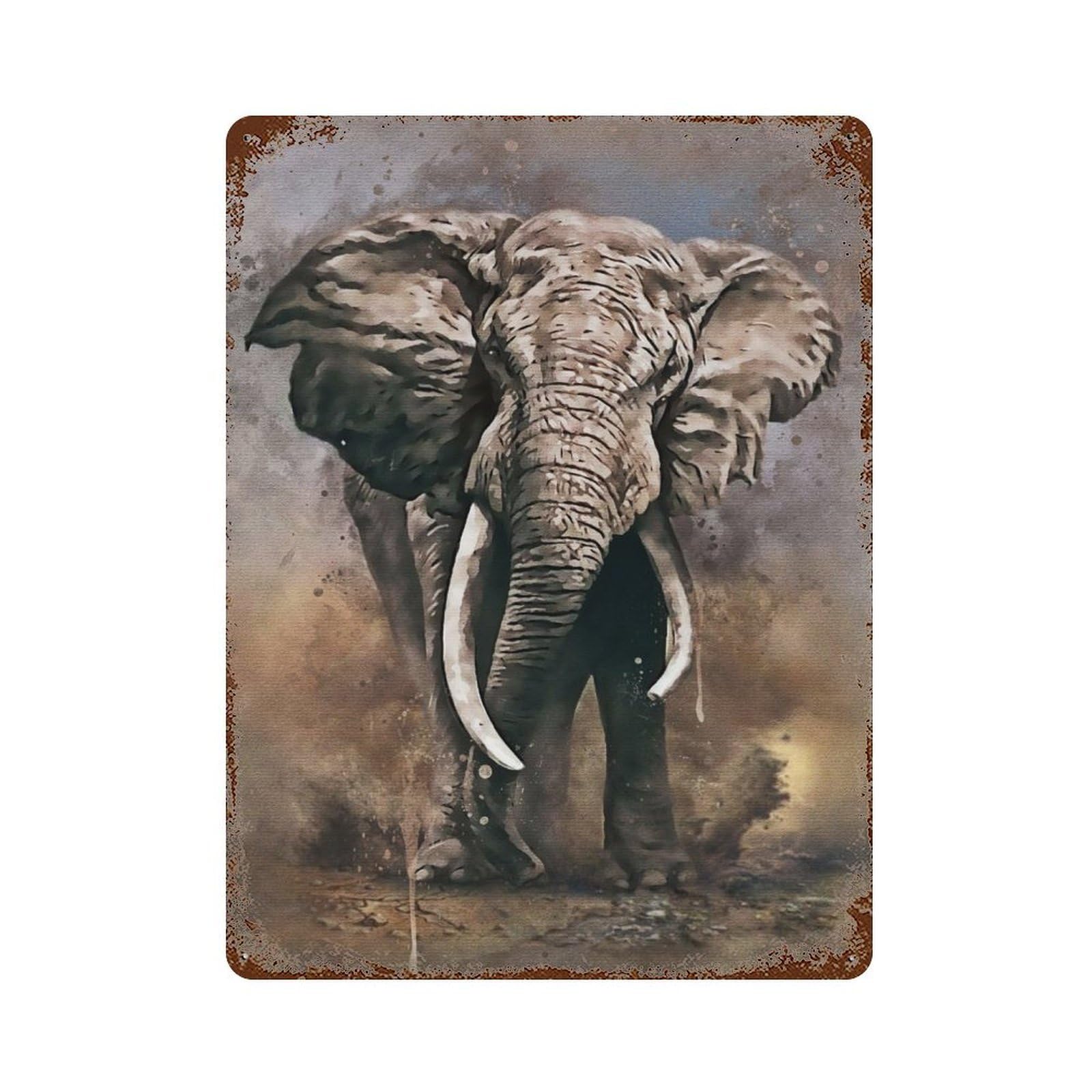 Elephants Watercolor Vintage Rust Metal Sign 15.7"x11.8", Ideal for Basement, Hobby Room And Garage Decor