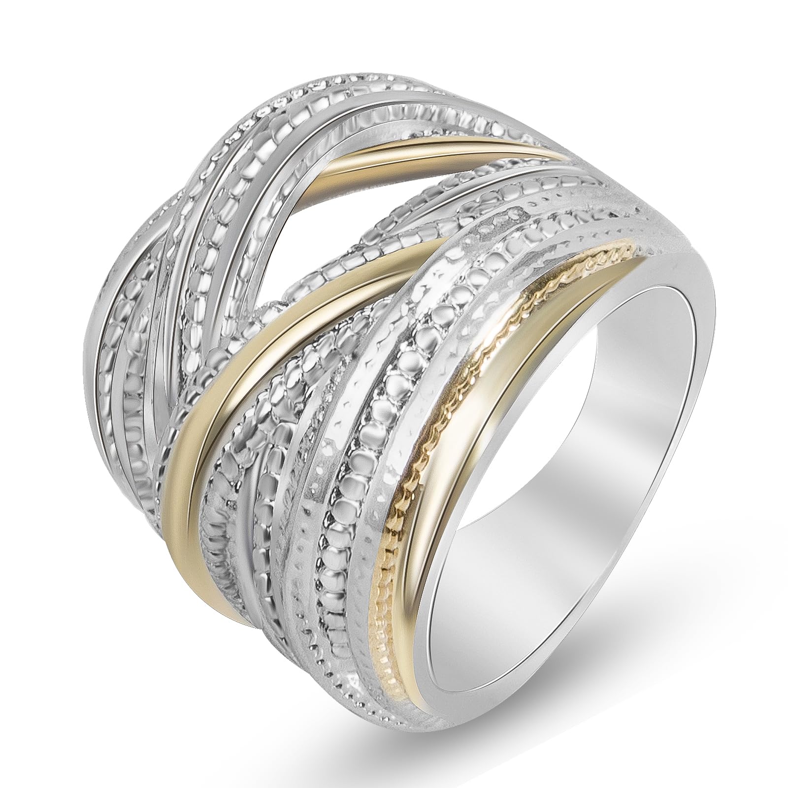 MyshiwuDesigner Jewelry Antique Fashion Intertwined Crossover Band Ring Two-tone Chunky Statement Rings for Women Gift