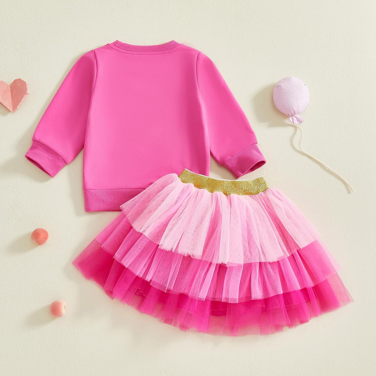 Baby Girl Valentines Day Outfit Fries Before Guys Long Sleeve Sweatshirt Layered Tulle Skirt Set Toddler Spring Clothes - Image 9