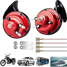 Snail Horn 110DB,Dual Tone Car Horn 2Pcs 110DB Super Loud Train Horn Air Horns 12V Waterproof Double Horn Raging Sound Electric Snail Horn For Car Motorcycle Bikes Truck And Boats (Red)