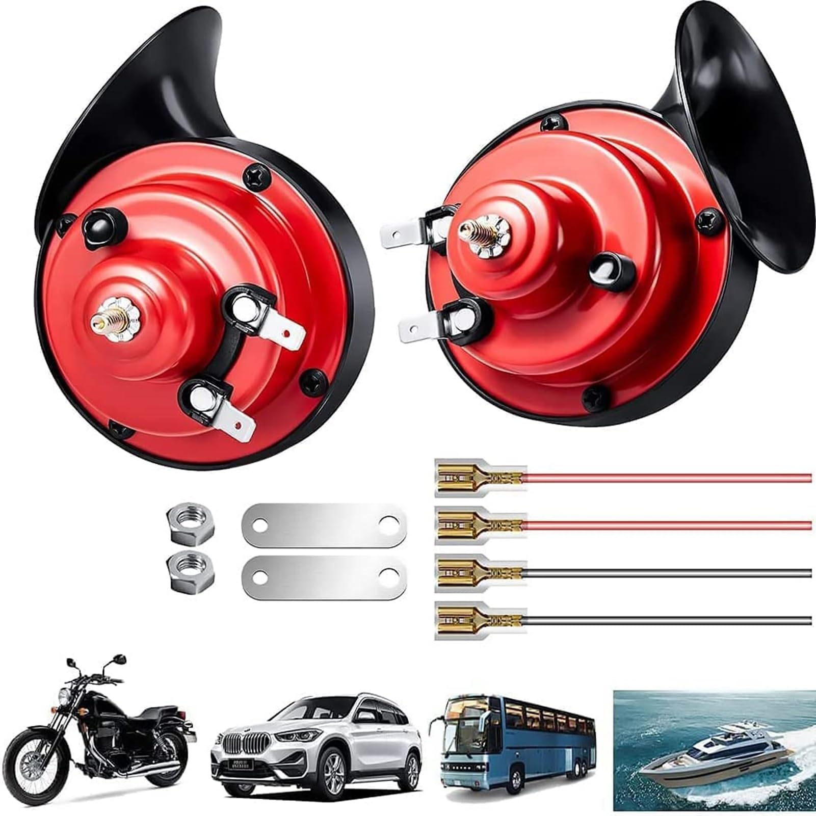 Lot De 2 Klaxons Pneumatiques 300dB 12V - Super Puissants Et Étanches - Pour Voiture, Camion, Moto