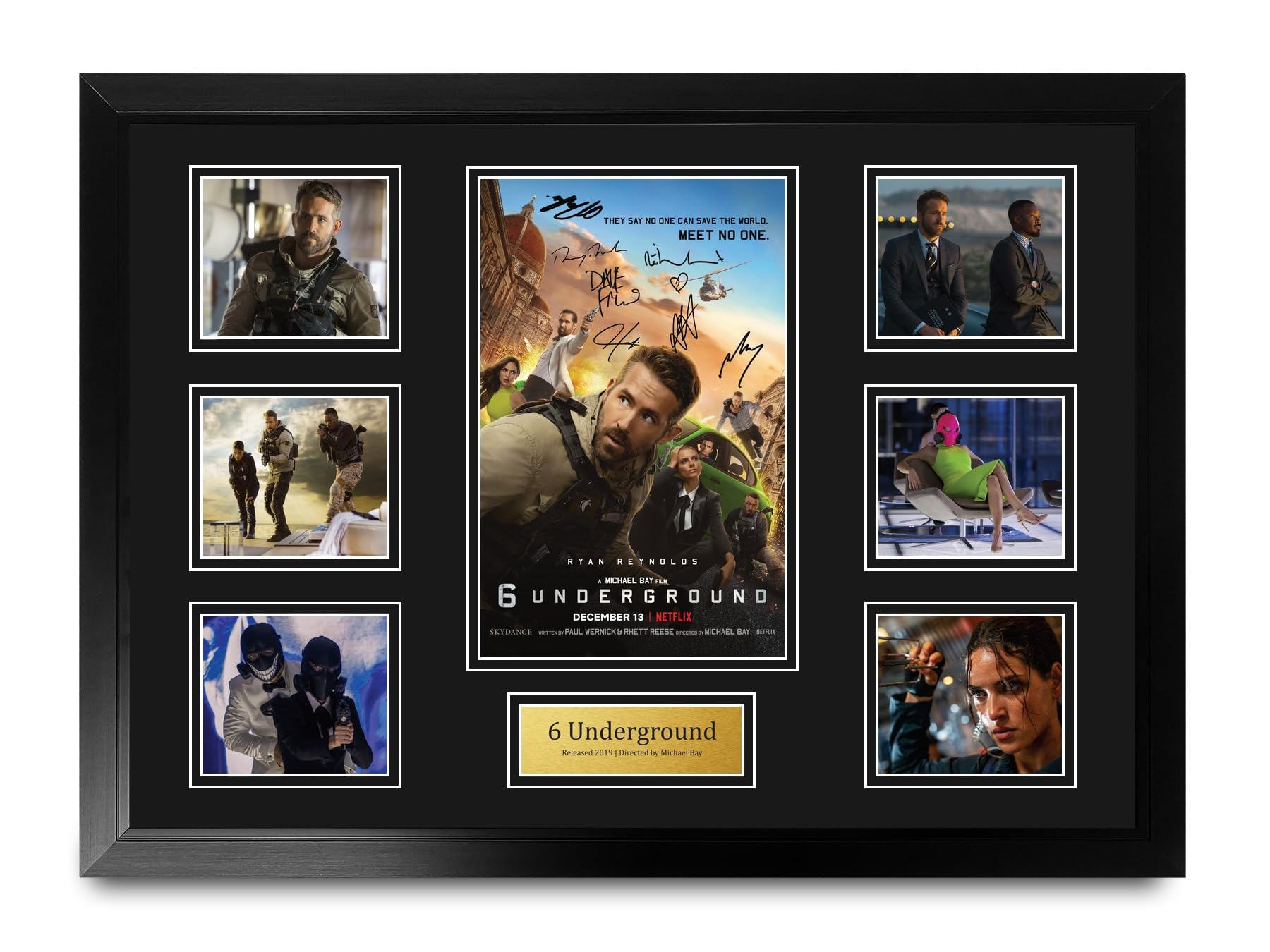 HWC Trading 6 Underground Póster de Película Firmado A2 Deluxe Enmarcado