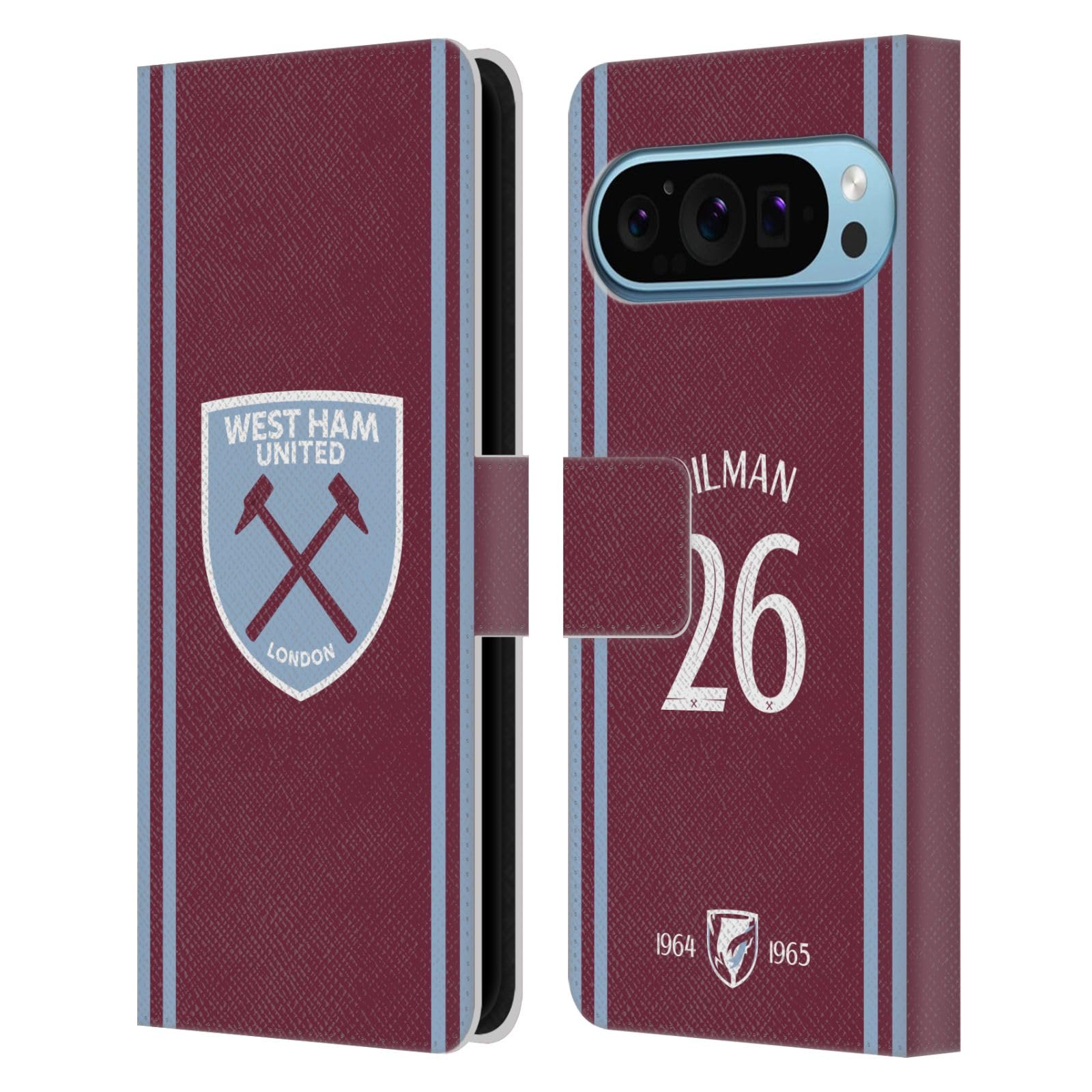 Head Case Designs Officially Licensed West Ham United FC Maximilian Kilman 2024/25 Players Home Kit Leather Wallet Case Compatible With Google Pixel 9 / Pixel 9 Pro