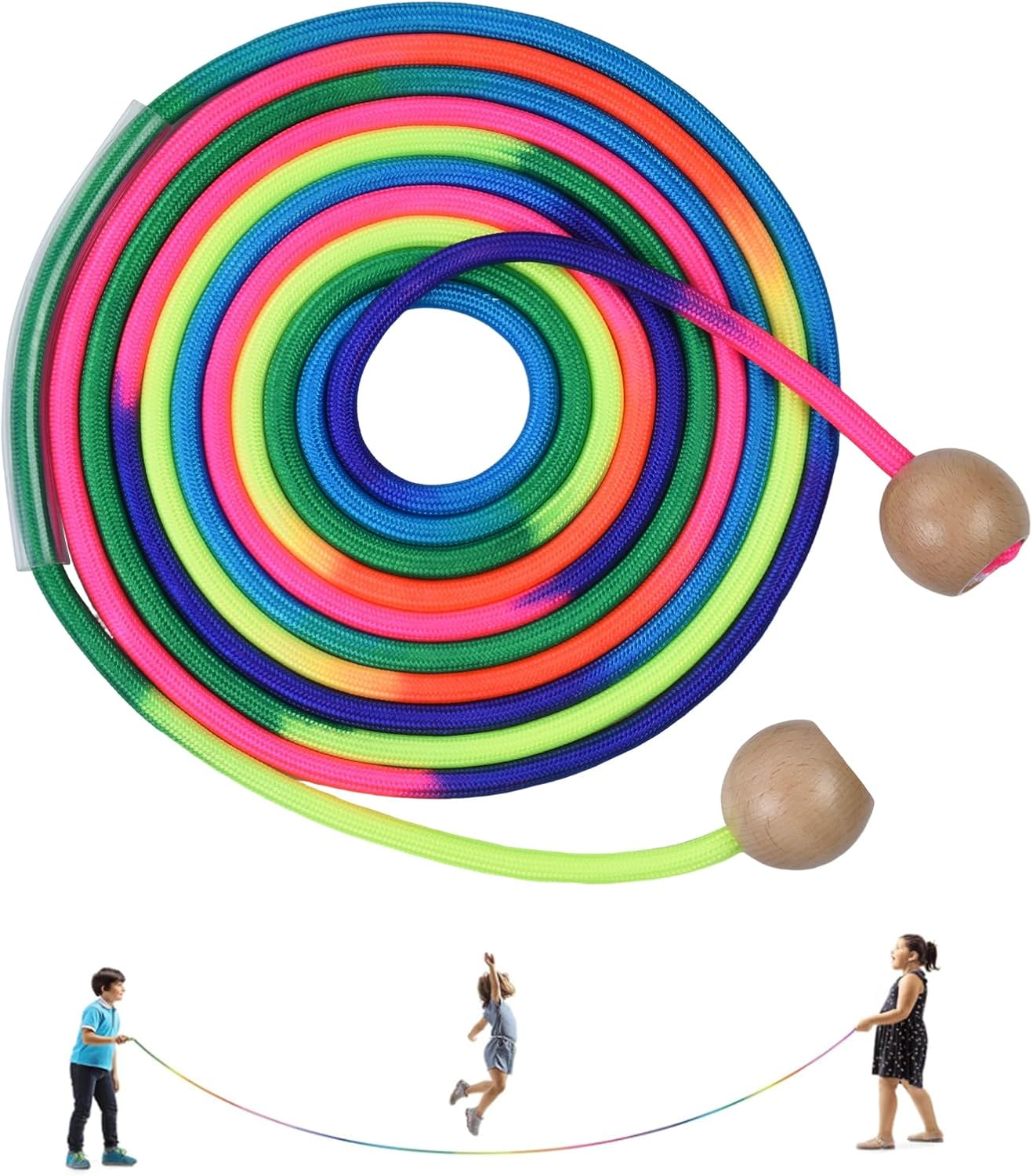 OTraki 5 m Children’s Skipping Rope, Adjustable Skipping Ropes, Rainbow Skipping Rope with Small Wooden Handle, Jump Rope for Boys and Girls Aged 4, 5, 6, 7, 8, 9, 10, 11, 12