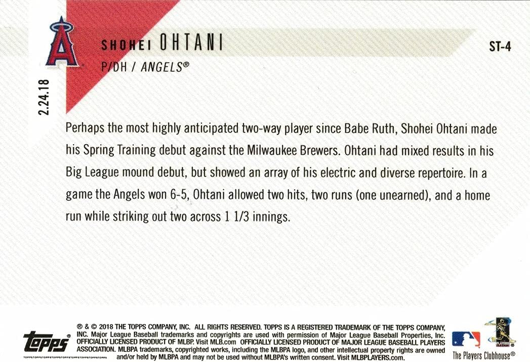 2018 Topps Now Baseball #ST-4 Shohei Ohtani Rookie Card - Makes Spring Training Pitching Debut