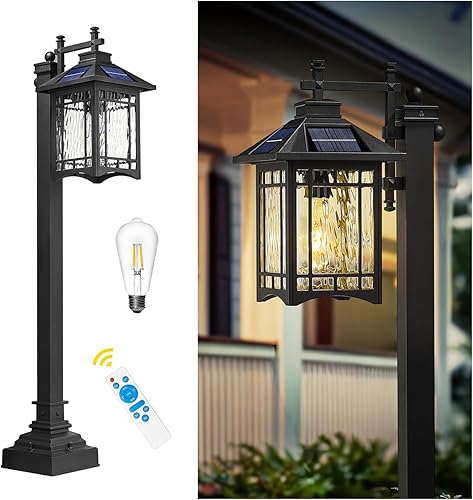 Miniatura 7 de Emliviar XE309BL SL BK-SW - Lámpara solar negra para porche al aire libre con control remoto, encendido/apagado automático de 20 pulgadas con