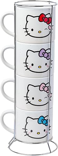 Miniatura 2 de Silver Buffalo Sanrio Hello Kitty Faces and Hearts - Juego de tazas de cerámica (4 unidades), 10 onzas