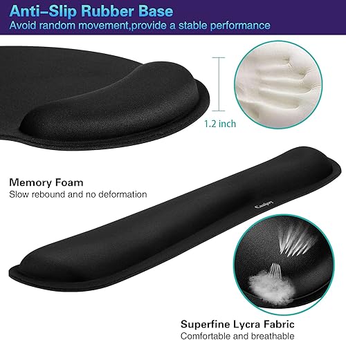Miniatura 6 de Canjoy - Alfombrilla de mouse 2 en 1 con soporte para mouse con reposamuñecas para teclado, alfombrilla para mouse con espuma viscoelástica