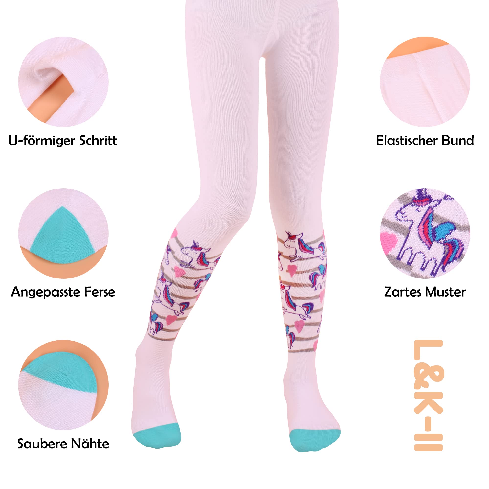 L&K-II Lot de 6 collants enfants filles, collants tricotés motif licorne avec différentes couleurs 2712