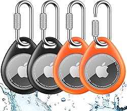 UNBREAKcable Apple AirTag Holder (4 Pack) - TPU Case with Carabiner 304 Stainless Steel Swivel Lock, Anti-Lost, Waterproof, Adjustable, Black & Orange