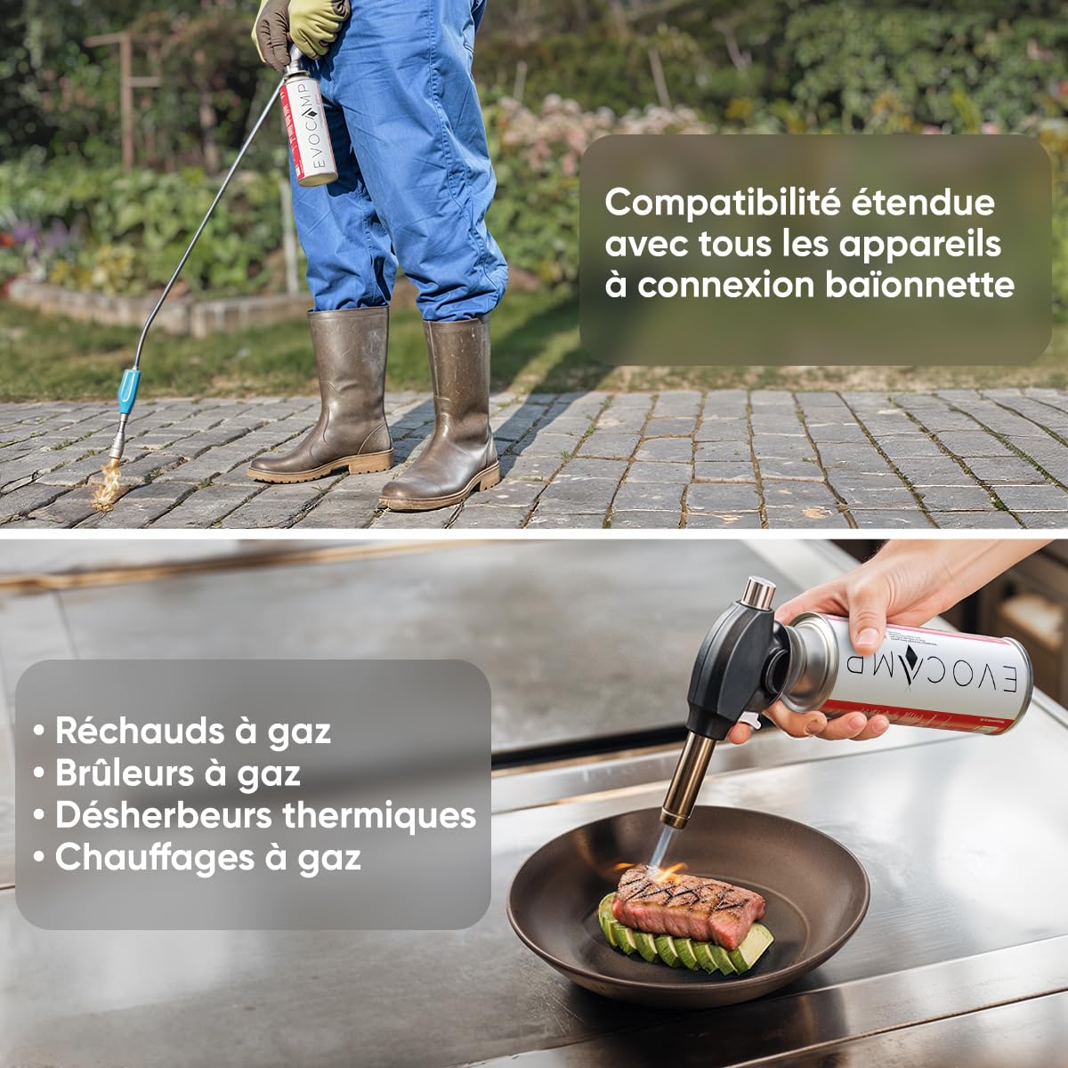 EVOCAMP Bouteille de gaz Butane Type MSF-1a Valve à baïonnette idéale pour réchaud Camping Chauffage au brûleur Mauvaises Herbes Cartouche Universelle sous Pression