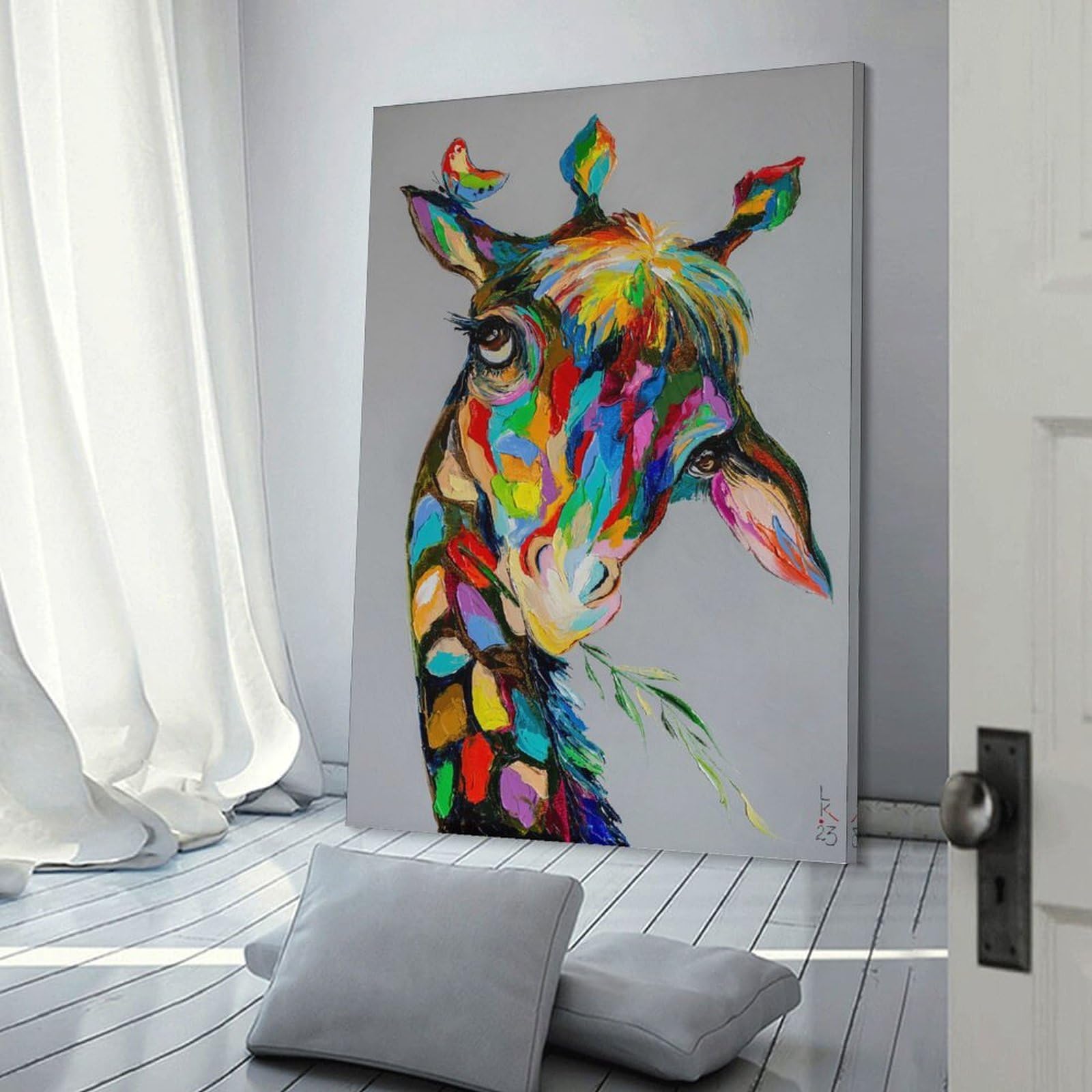Junmoney Hanging Wall Art I Am A Shy Giraffe, 20x30inch(50x75cm), for Wall Displays, Bedrooms Or Room Updates, Decorative Artwork with Flexible Styling