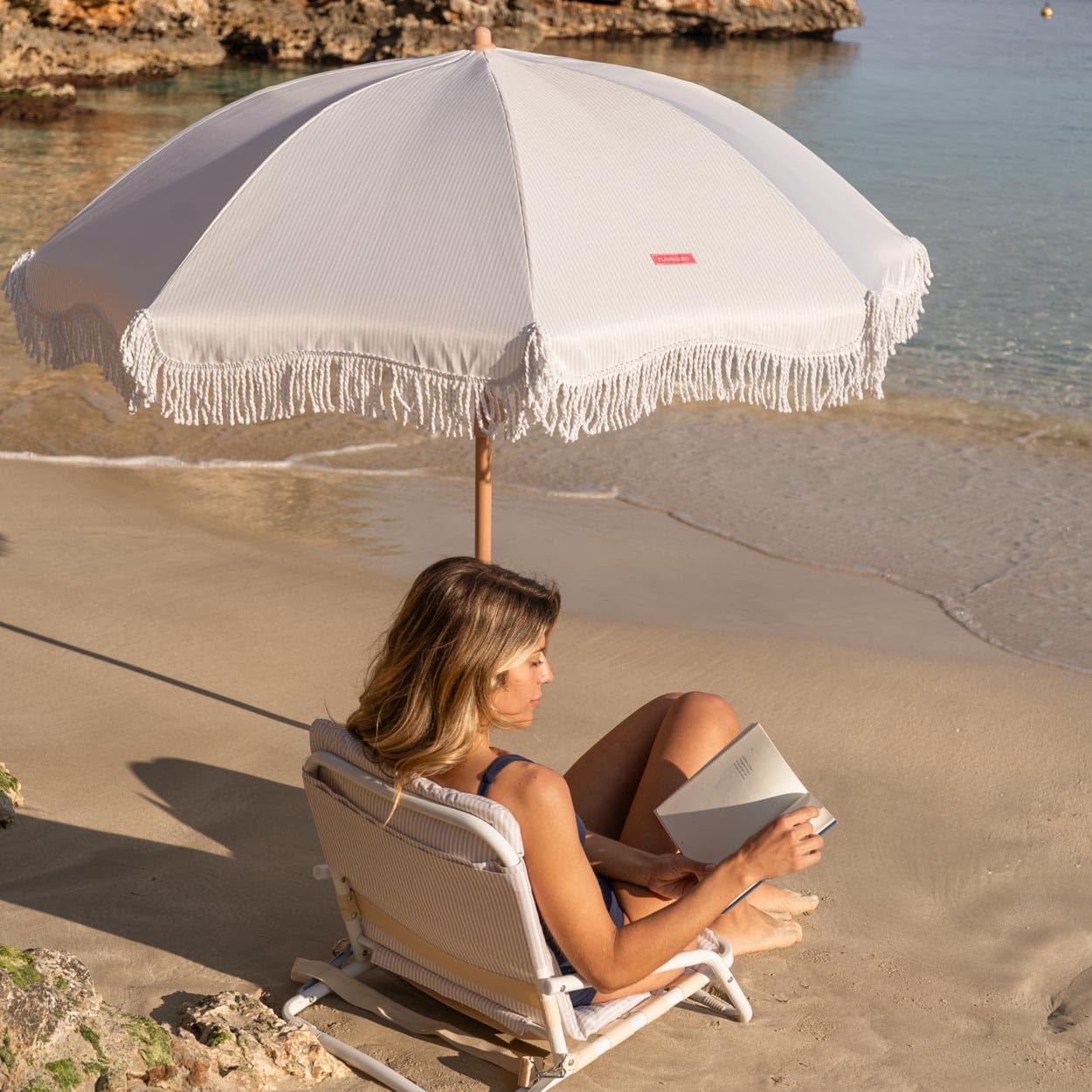 Flamingueo Sombrilla Playa, Piscina, Terraza Exterior, Protección UPF 50+, Altura y Orientación Regulable, Funda de Transporte, Poliéster, 210 x 180 cm