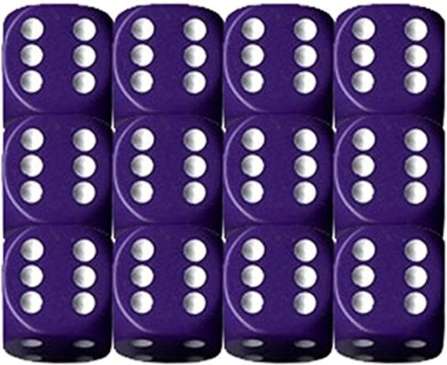 Chessex Dice d6 Sets: Opaque Purple with White - 16mm Six Sided Die (12) Block of Dice