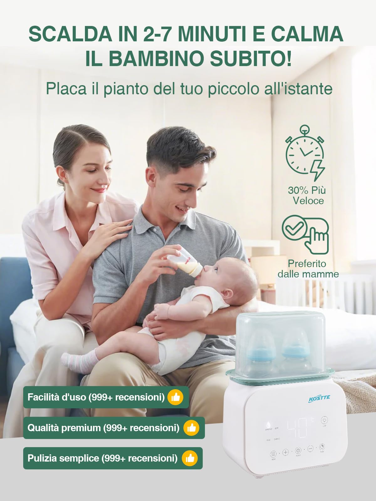 Scaldabiberon Riscaldamento rapido 10-in-1, Scaldabiberon Scaldabaschette per bambini, Scaldabiberon Elettrico Display a LED per Biberon Temperatura Scaldalatte Formula Riscaldamento Pappe Casa