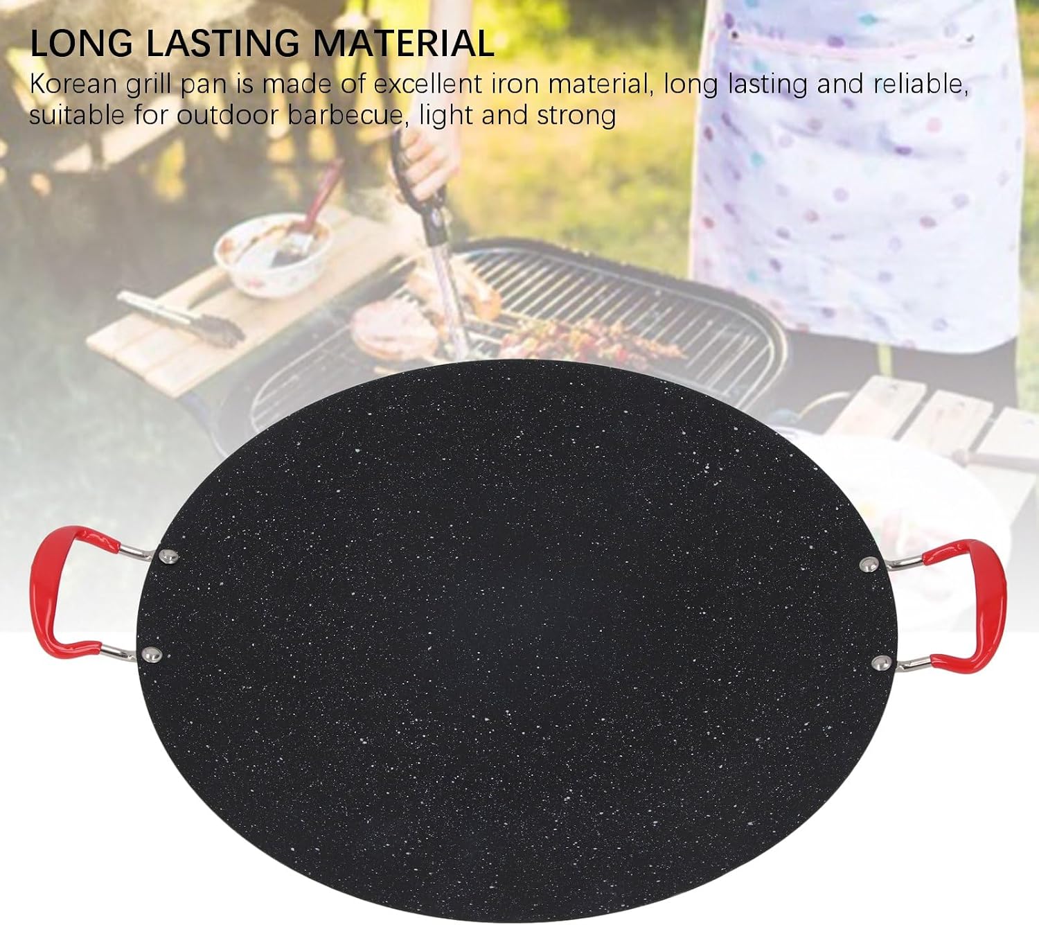 Non Stick Korean Grill Pan, Round BBQ Griddle Pan with Silicone Handle Design, High Temperature, Suitable for Camping, Outdoor Barbecue (Small 70 X 55 X 45cm / 27.6 X